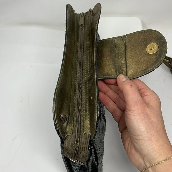J Renee Gray Green Python Zip Top Vintage Clutch Shoulder Bag - Picture 11 of 14